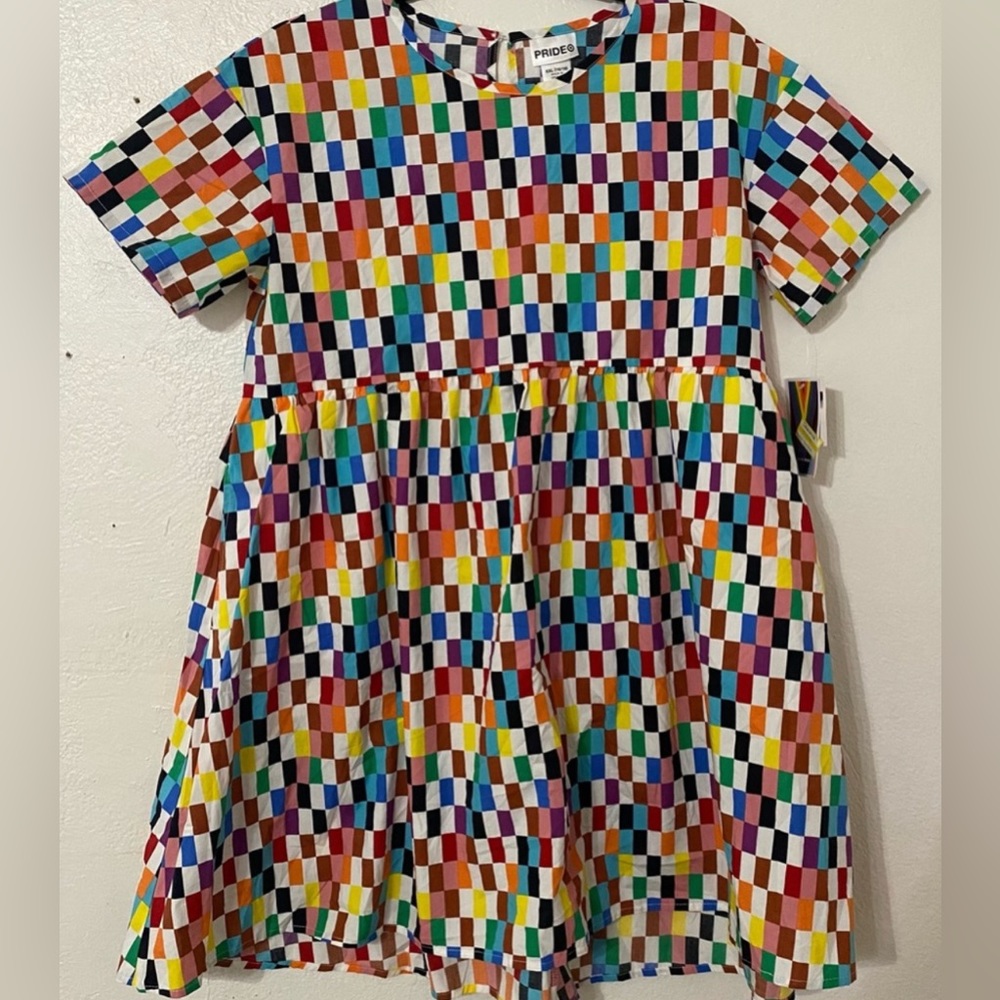 NWOT Target skater pride short sleeve checkered skater Rainbow dress